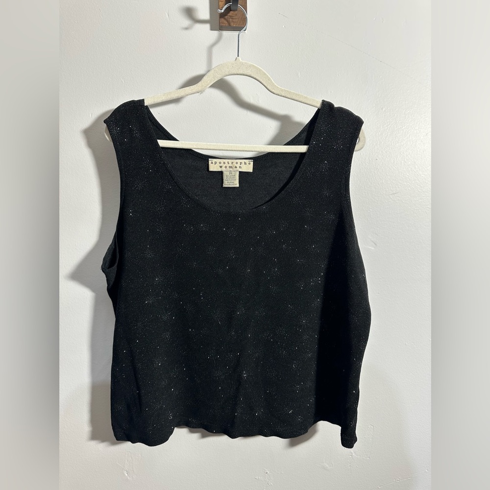 Apostrophe Women's 2X Cropped‎ Black Sparkly Sleeveless Tank Blouse | SKU 0791